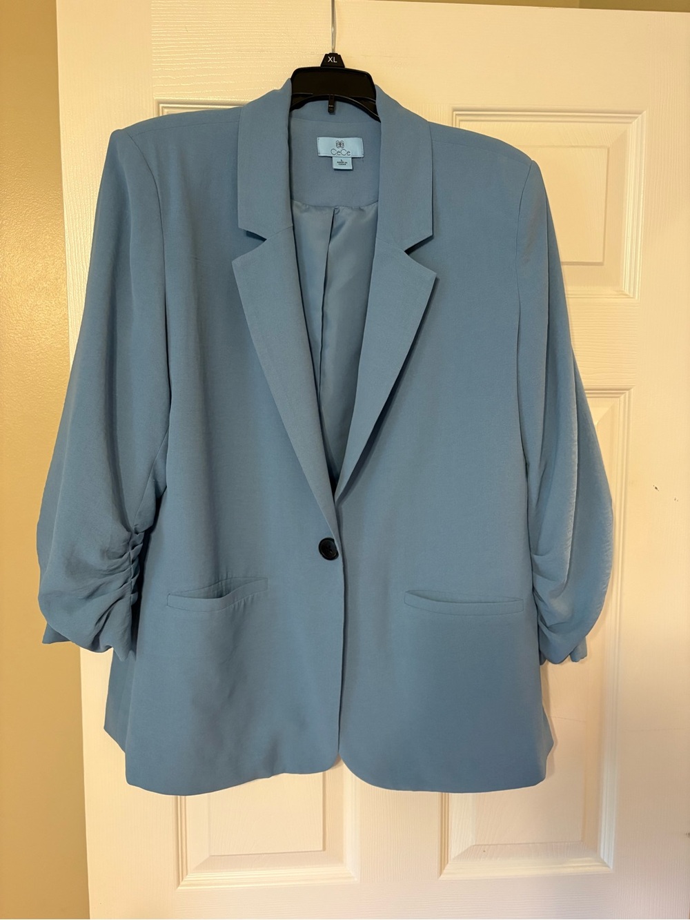 CeCe Powder Blue Women's Single-Button Blazer with Ruched Sleeves